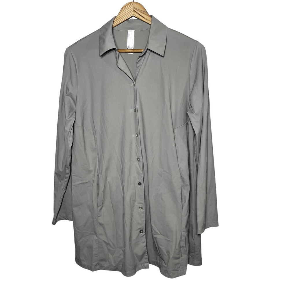 Marla Wynne Gray Button Front Oversized Tunic Size S Pockets Pleated Back Lagen